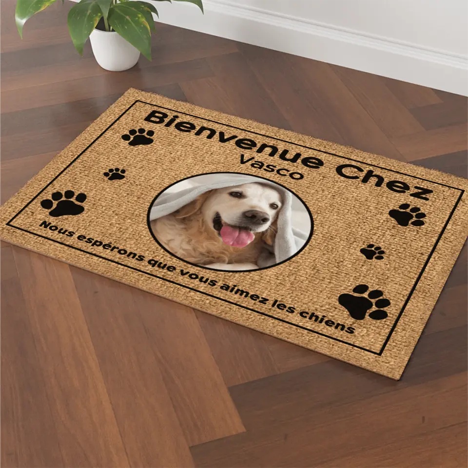 Bienvenue - Paillasson personnalisé - Photos et noms personnalisables, Jusqu'à 3 animaux