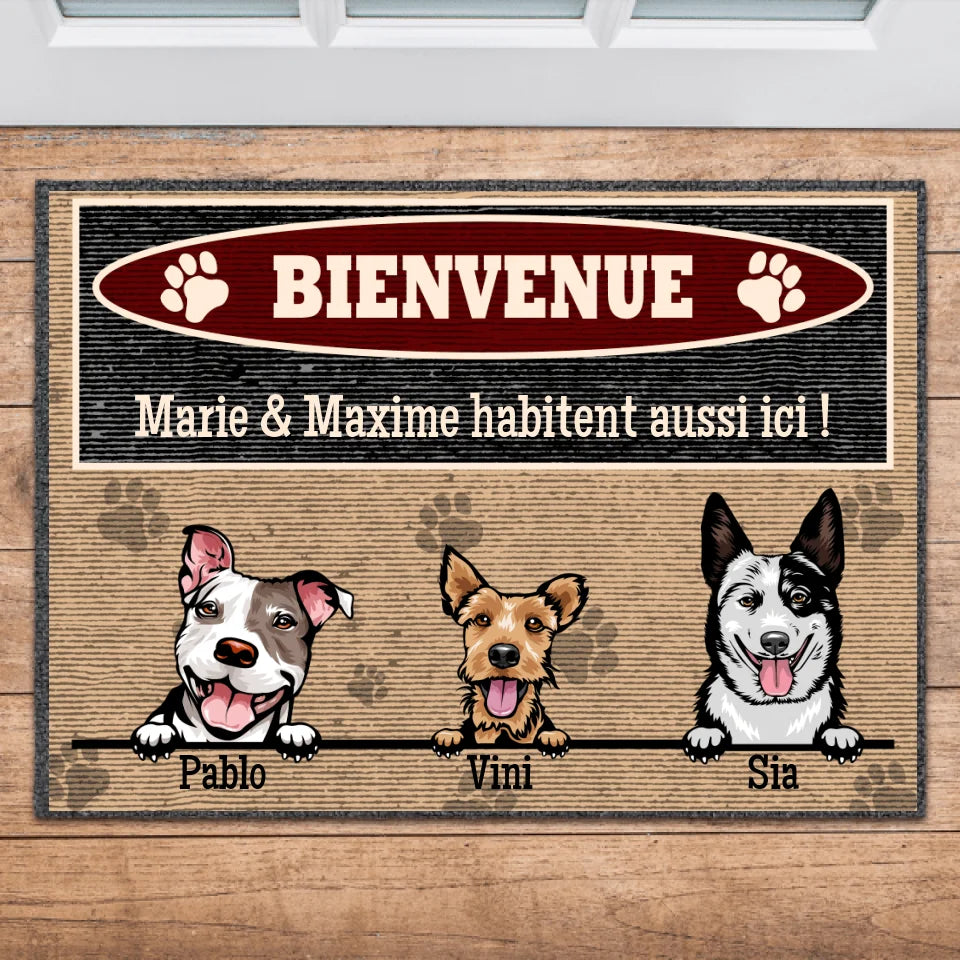 Bienvenue - Paillasson personnalisé - Textes, Chiens, chats et noms personnalisables, Jusqu'à 3 animaux