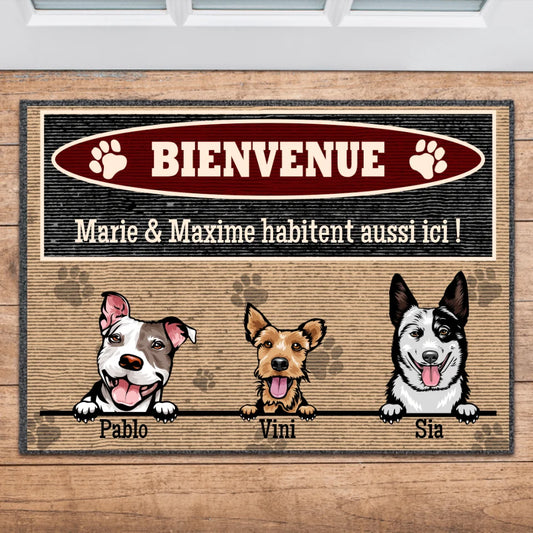 Bienvenue - Paillasson personnalisé - Textes, Chiens, chats et noms personnalisables, Jusqu'à 3 animaux