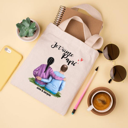 Je t'aime Papi - Tote Bag - Textes, Cheveux, Peaux et Prénoms Personnalisables