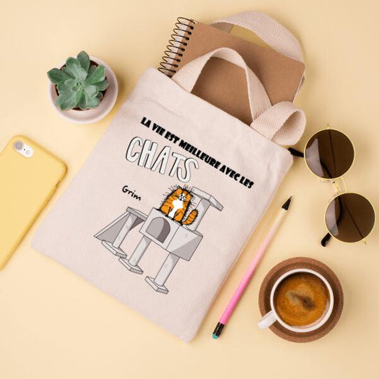 La vie est meilleure avec les chats - Tote Bag personnalisé - Jusqu'à 5 chats