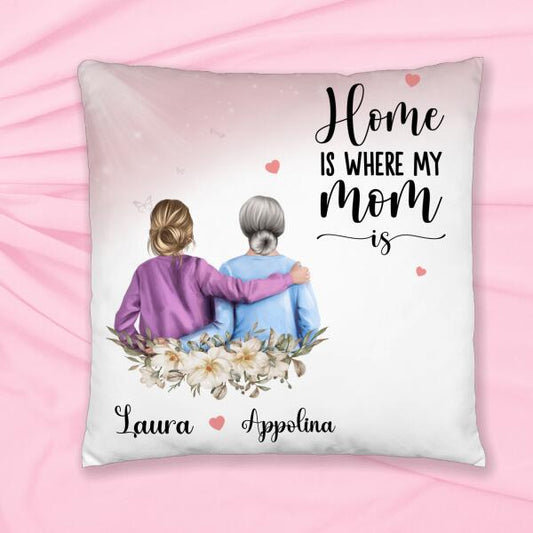 Home is where my mom is... - Coussin carré - Prénoms et couleurs Personnalisables