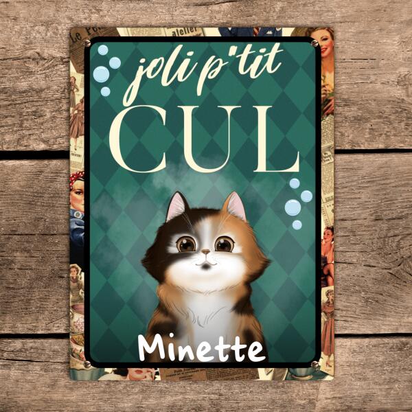 Jolie p'tit cul - Plaque en aluminium pour toilettes - Chats et noms personnalisables - jusqu'à 5 Chats