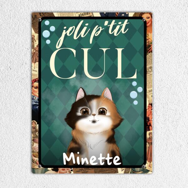 Jolie p'tit cul - Plaque en aluminium pour toilettes - Chats et noms personnalisables - jusqu'à 5 Chats