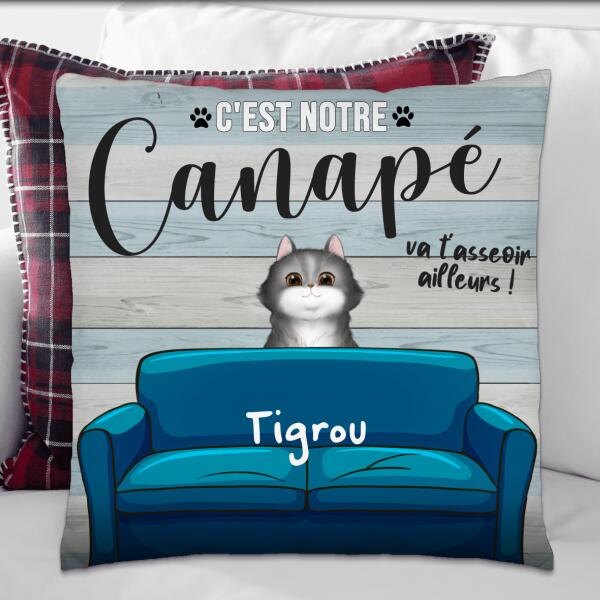 Va t'asseoir ailleurs ! - Coussin carré - Chat, noms et couleurs personnalisables, jusqu'à 5 chats