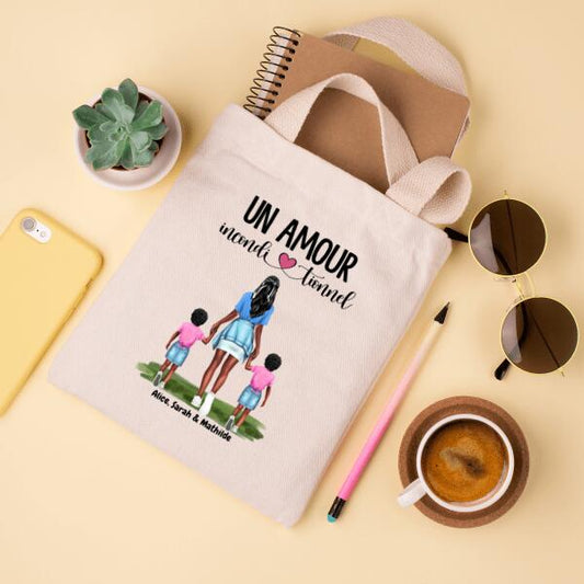 Un Amour Inconditionnel - Tote Bag - Peaux, Cheveux,  Tenue et Prénoms Personnalisables