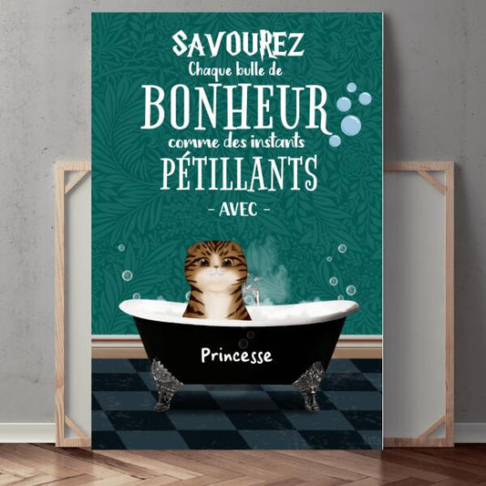 Savourez chaque bulle de bonheur - Tableau ou affiche - Chats et Noms personnalisables - jusqu'à 3 chats