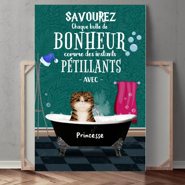 Savourez chaque bulle de bonheur - Tableau ou affiche - Chats et Noms personnalisables - jusqu'à 3 chats