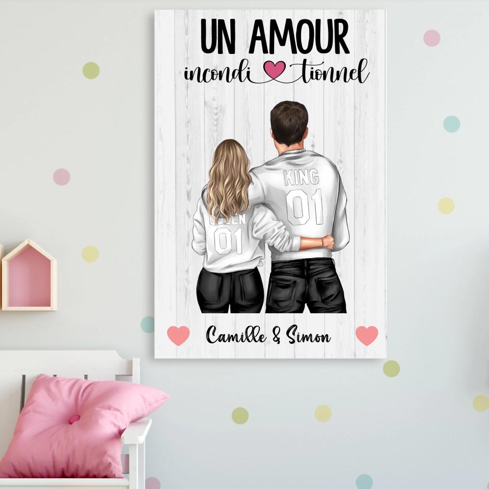 Toile - Je t'aime mon amour -  Prénoms, textes et caractères personnalisés